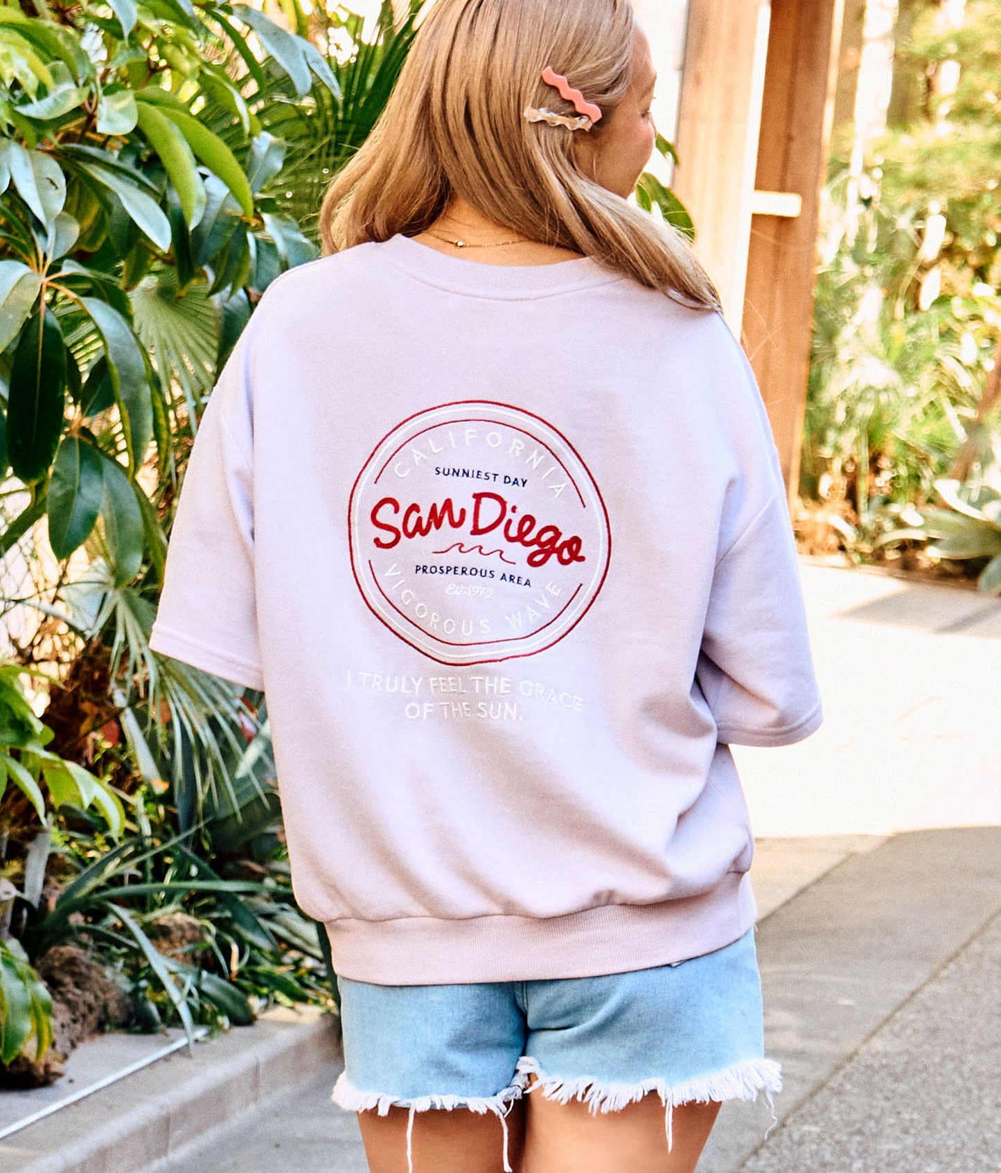 ガーゼ 裏毛 サークル SURF 刺繍 半袖 スウェット トップス 853-5925
