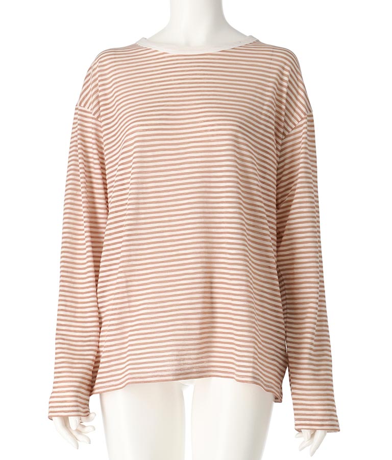 シアー カラー ボーダー ロングスリーブ カットソー 長袖 Tシャツ 853-5933