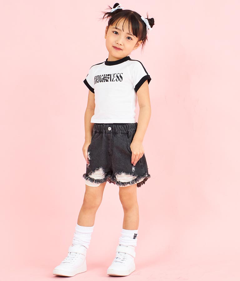 ダブルウエスト ダメージ ショートパンツ