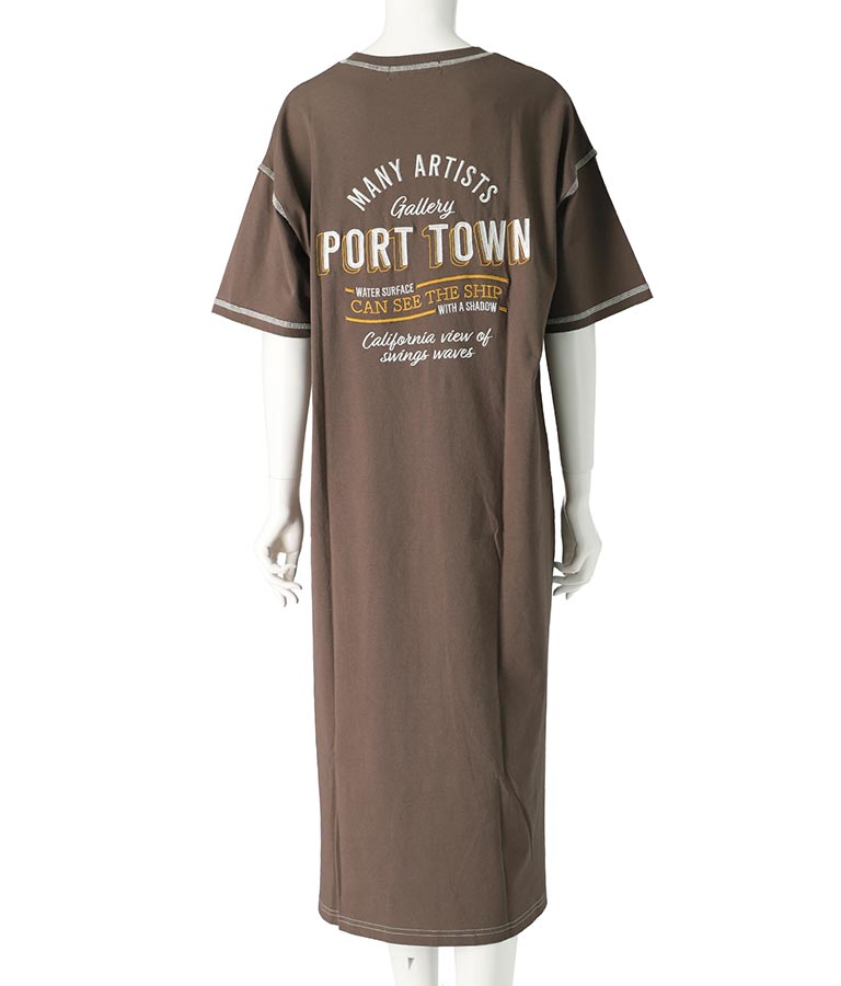 配色ステッチ ロゴ 半袖 マキシ ロング Tシャツ ワンピース 857-5932