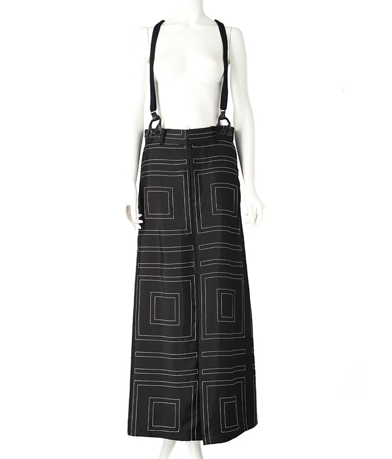 スクエアー 刺繍 サスペンダー付き フレア スカート 367-9688