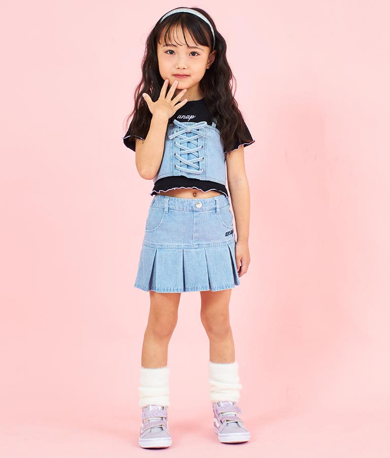 Tシャツ ×レースアップ ビスチェ セット トップス
