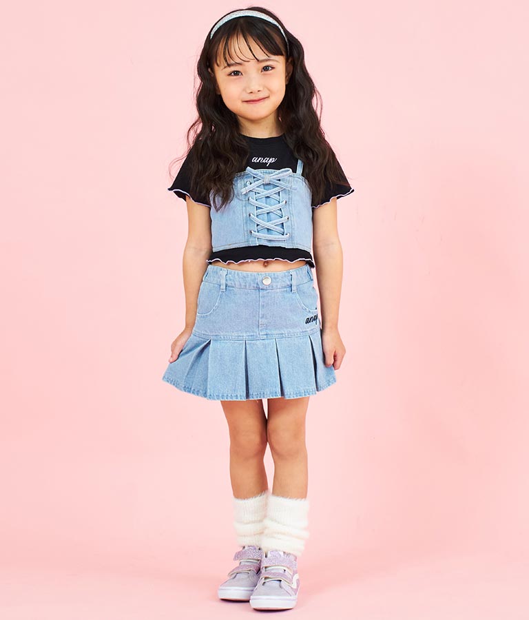 Tシャツ ×レースアップ ビスチェ セット トップス 428-3377