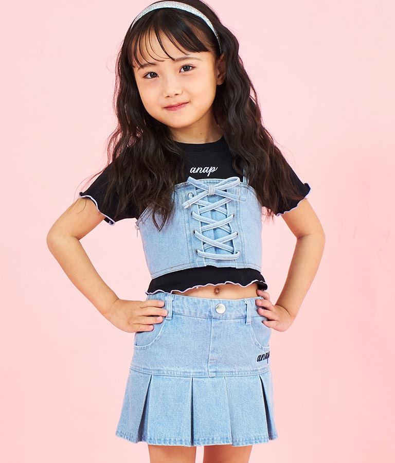 Tシャツ ×レースアップ ビスチェ セット トップス 428-3377