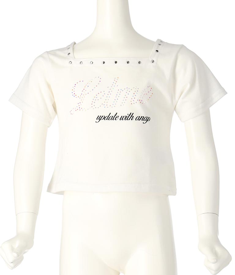 スクエアネック ラインストーン Tシャツ 423-3365