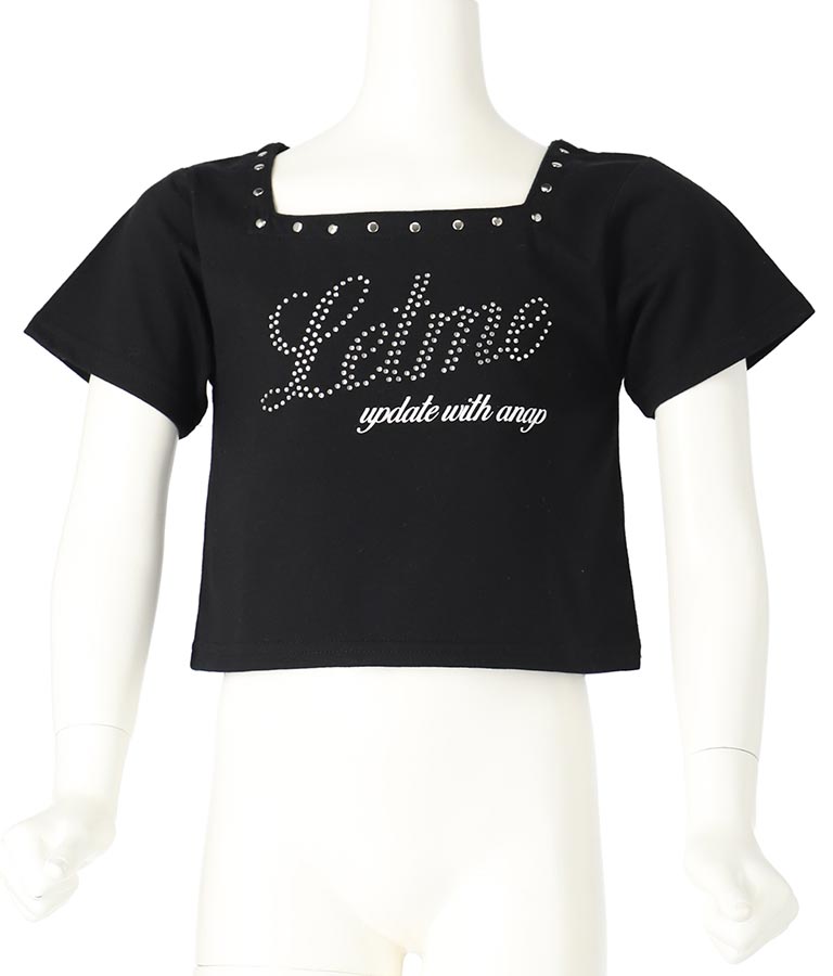 スクエアネック ラインストーン Tシャツ 423-3365