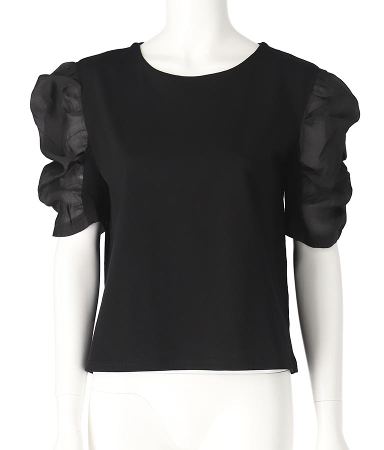 シアー ギャザースリーブ 切替 Tシャツ 363-9631