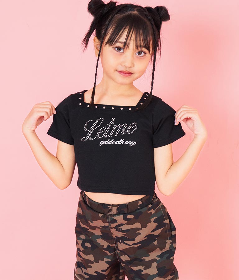 スクエアネック ラインストーン Tシャツ 423-3365
