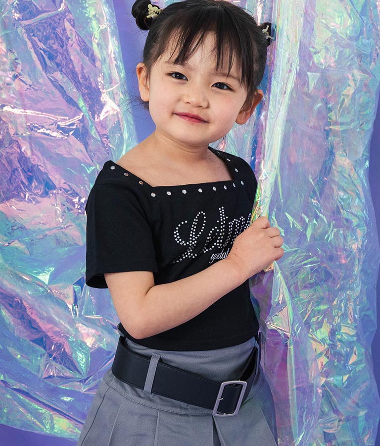 スクエアネック ラインストーン Tシャツ 423-3365