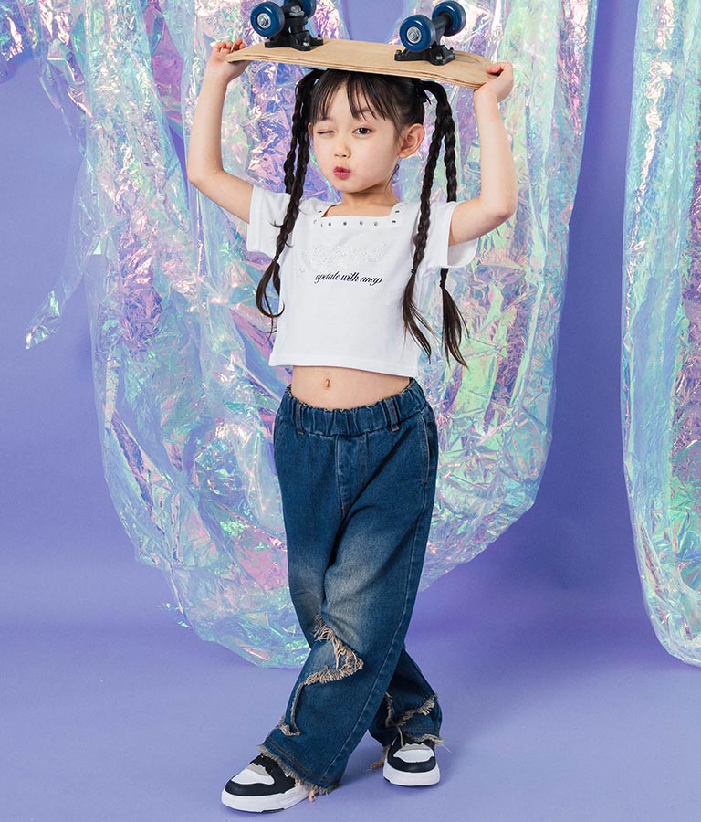 スクエアネック ラインストーン Tシャツ 423-3365