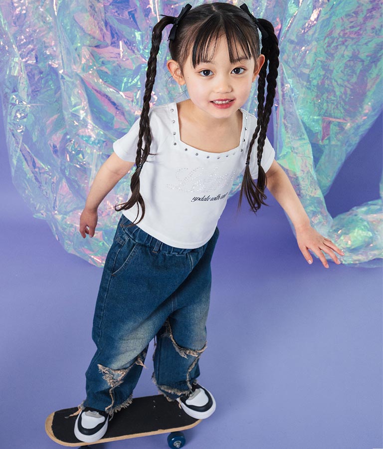スクエアネック ラインストーン Tシャツ 423-3365