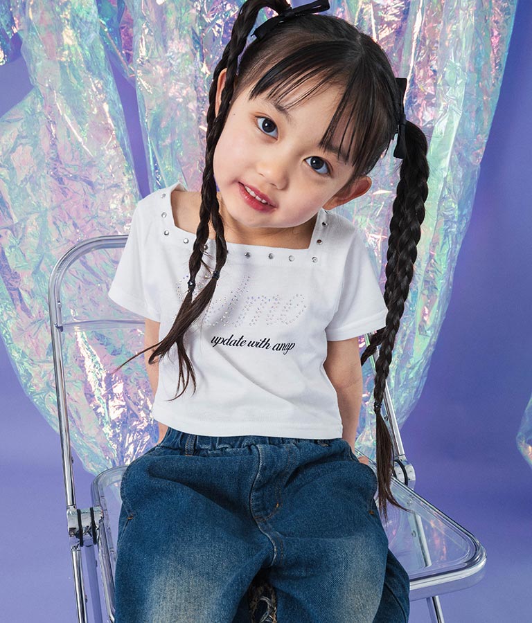 スクエアネック ラインストーン Tシャツ 423-3365