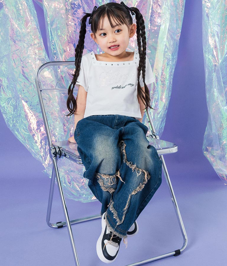 スクエアネック ラインストーン Tシャツ 423-3365