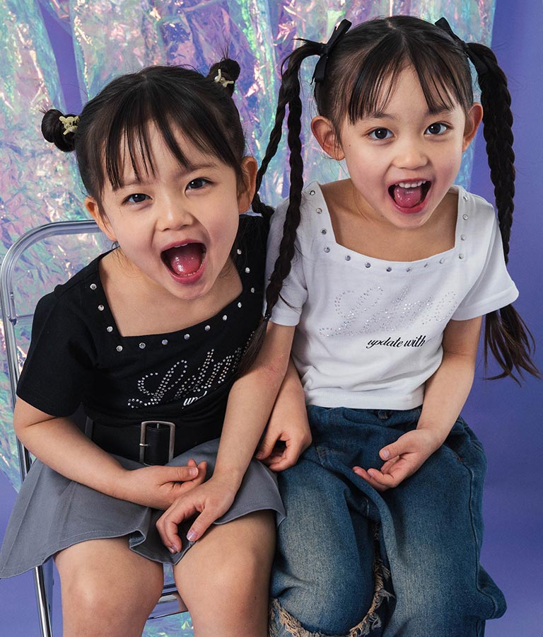 スクエアネック ラインストーン Tシャツ 423-3365