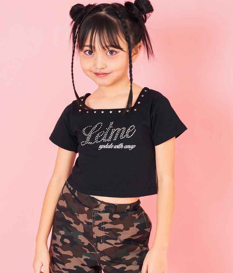 スクエアネック ラインストーン Tシャツ 423-3365