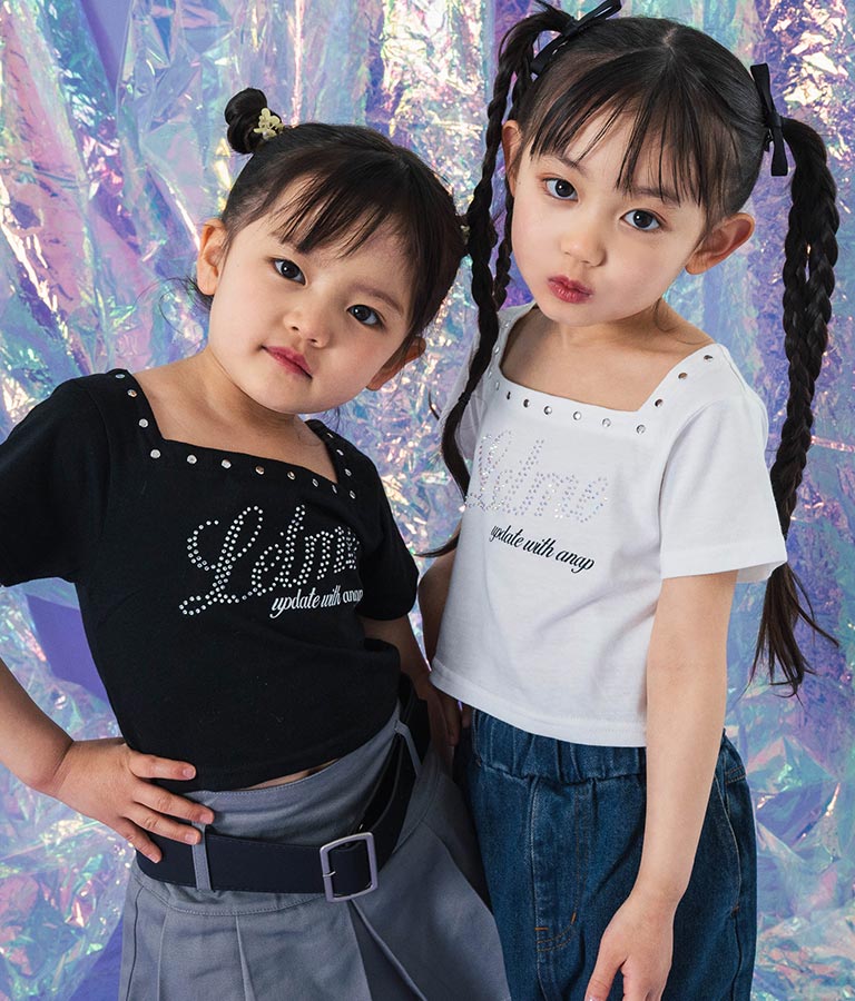 スクエアネック ラインストーン Tシャツ 423-3365