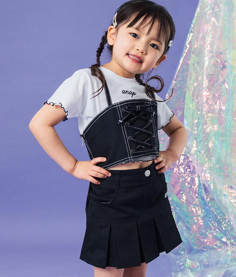 Tシャツ ×レースアップ ビスチェ セット トップス 428-3377