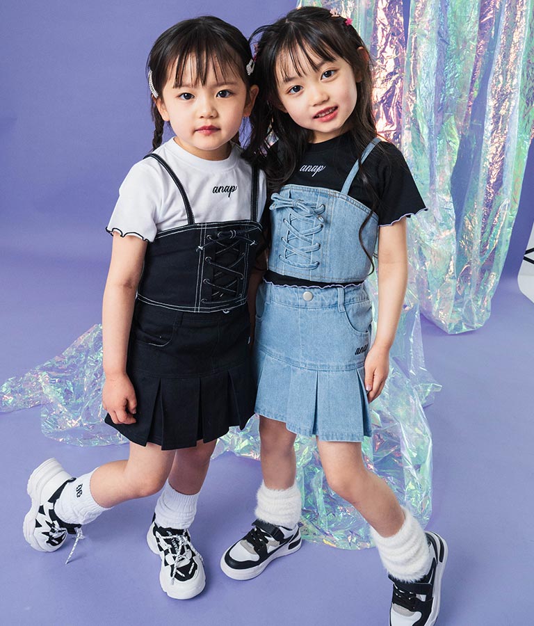Tシャツ ×レースアップ ビスチェ セット トップス 428-3377