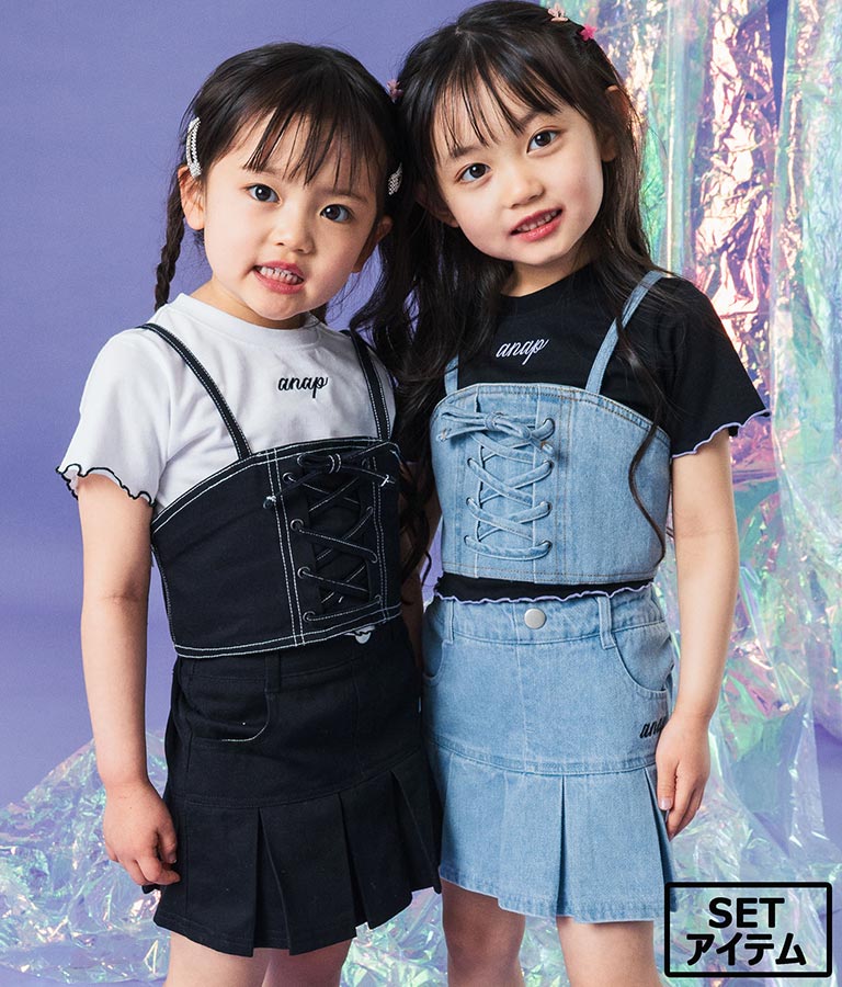 Tシャツ ×レースアップ ビスチェ セット トップス 428-3377