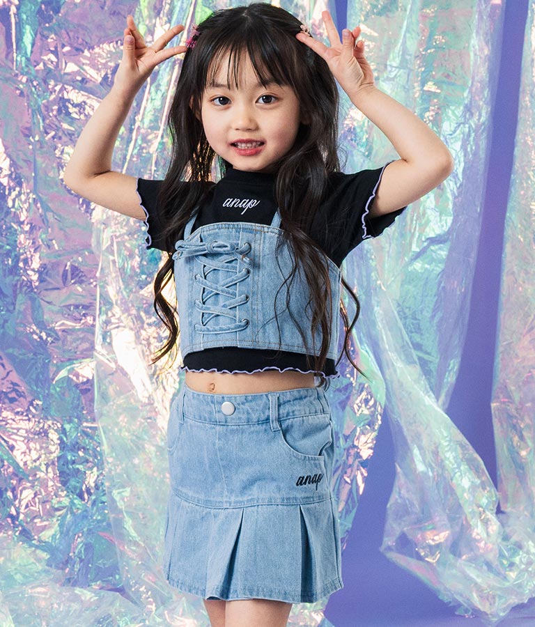Tシャツ ×レースアップ ビスチェ セット トップス 428-3377
