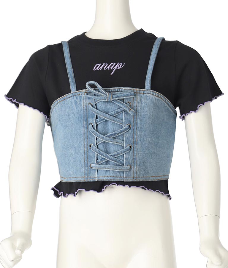 Tシャツ ×レースアップ ビスチェ セット トップス 428-3377