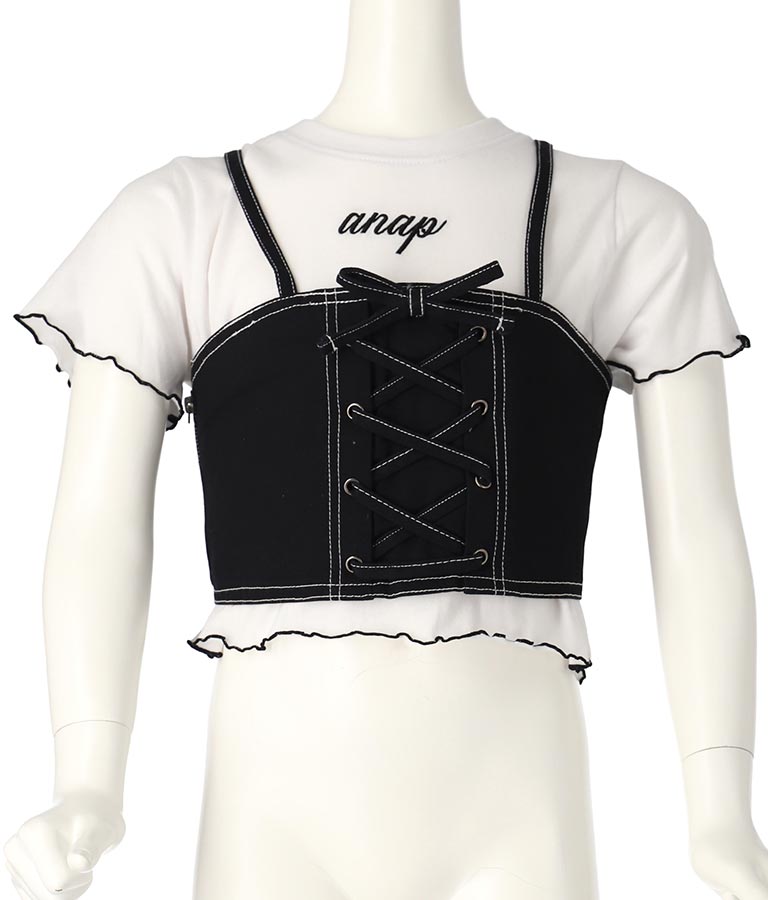 Tシャツ ×レースアップ ビスチェ セット トップス 428-3377