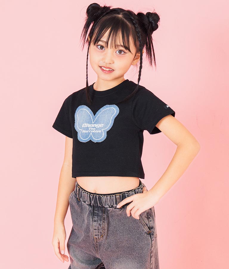 バタフライ デニム パッチ Tシャツ 423-3366