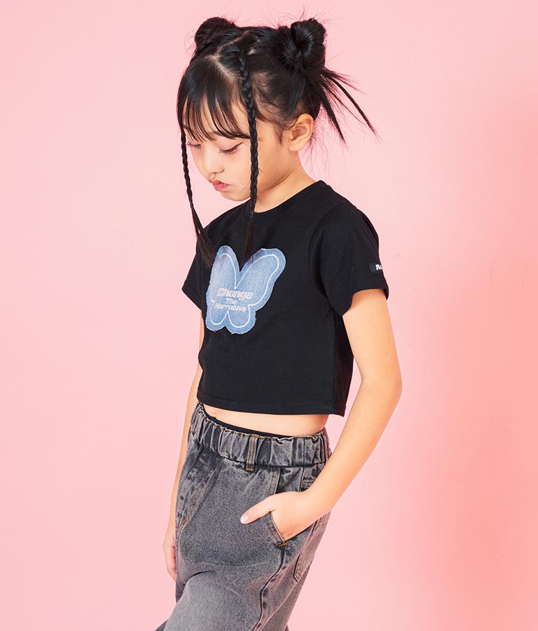 バタフライ デニム パッチ Tシャツ 423-3366