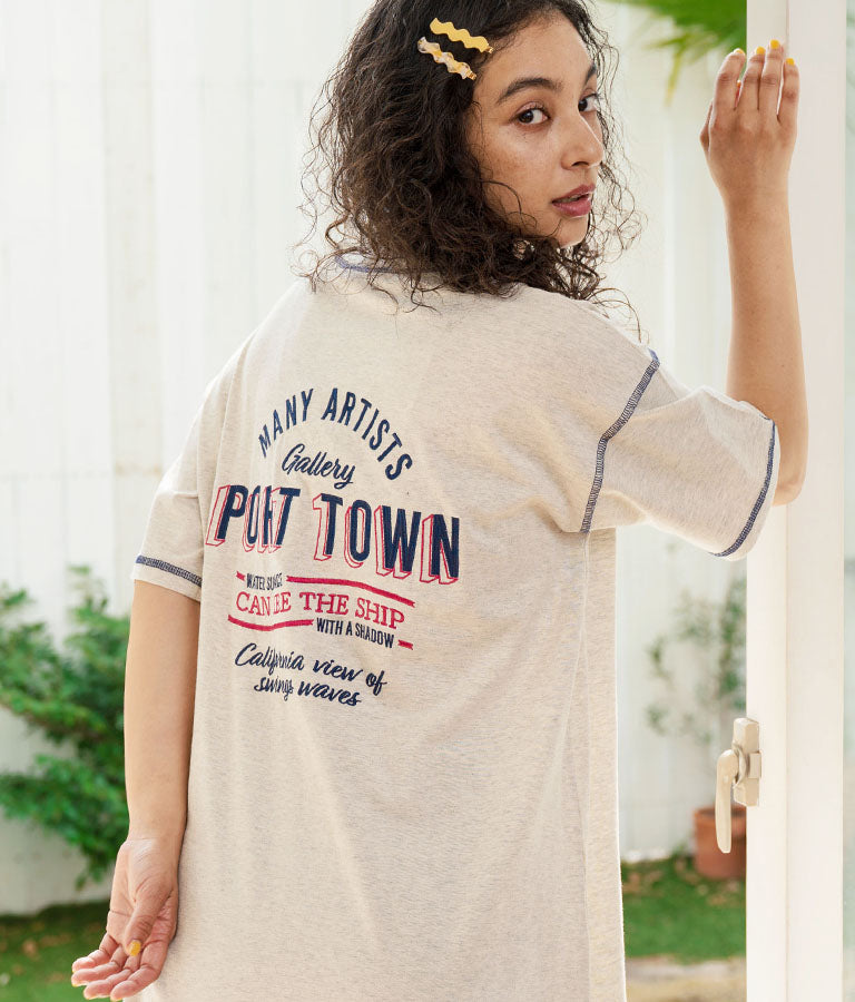 配色ステッチ ロゴ 半袖 マキシ ロング Tシャツ ワンピース 857-5932