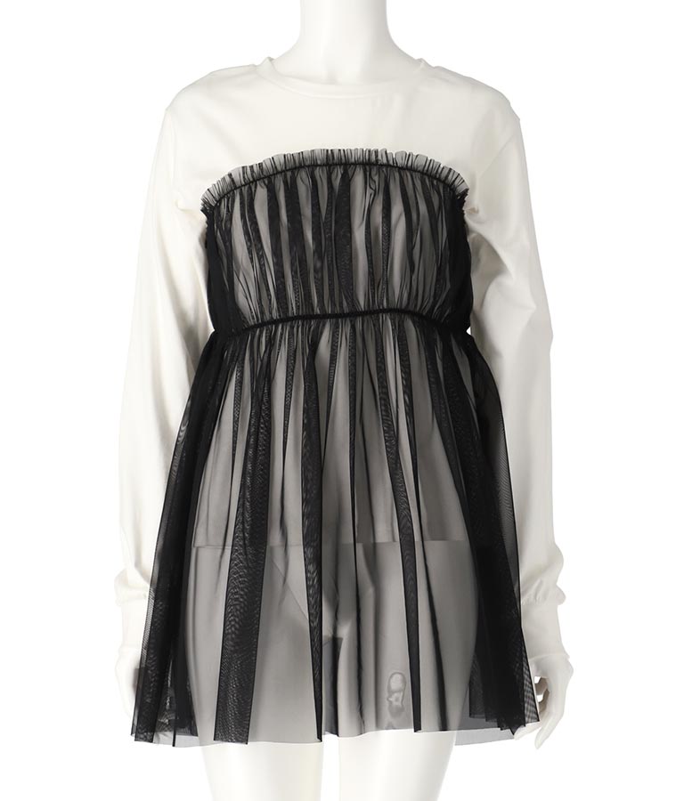 チュール ドッキング デザインロングスリーブ トップス 793-9229