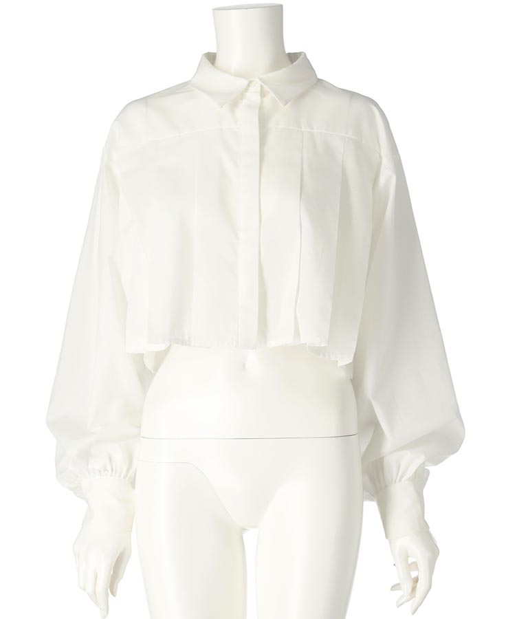 ボリュームスリーブ クロップド プリーツ シャツ ブラウス 793-9231