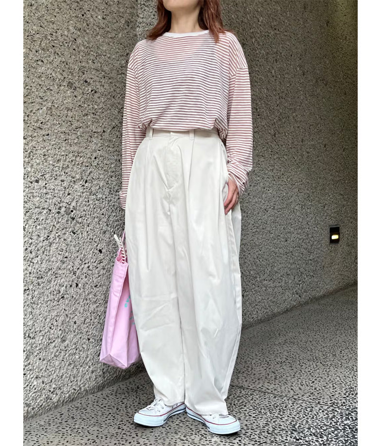 シアー カラー ボーダー ロングスリーブ カットソー 長袖 Tシャツ 853-5933