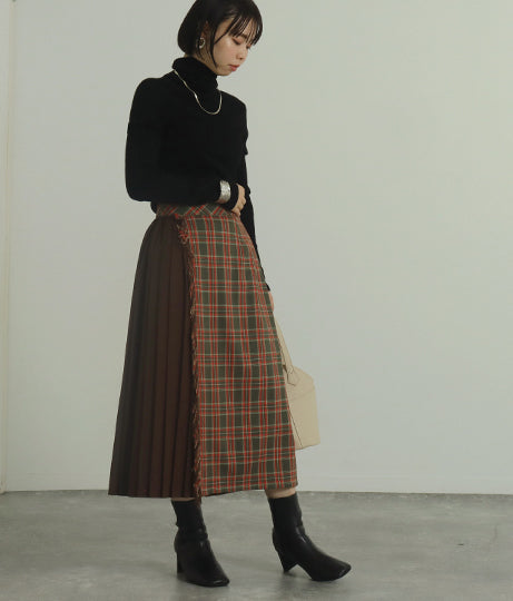【低身長向けサイズ】チェック プリーツ巻き スカート 83847
