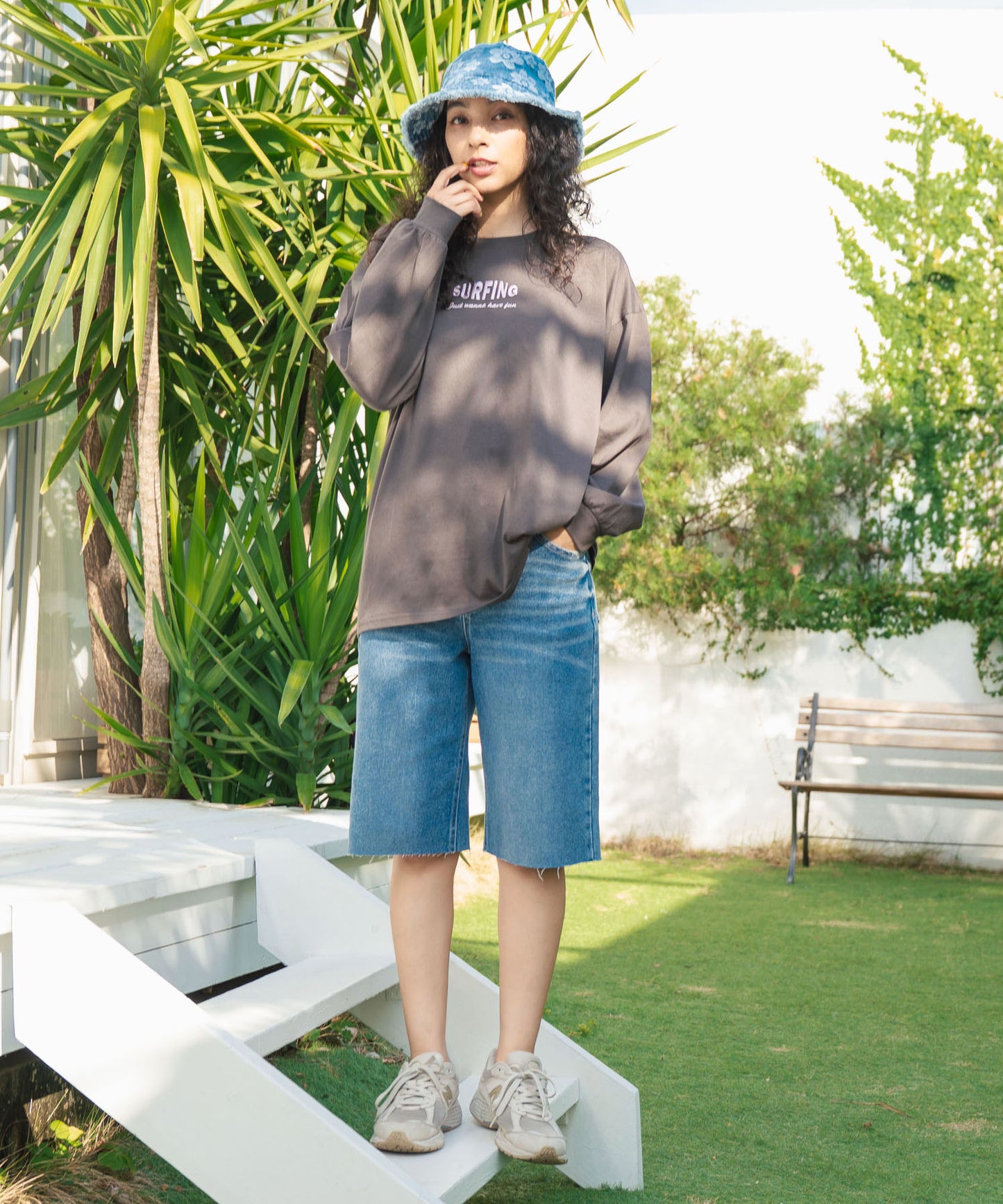 パームツリー サーフプリント ビッグ ロングスリーブ Tシャツ 853-5949