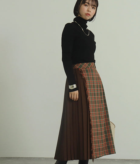 【低身長向けサイズ】チェック プリーツ巻き スカート 83847