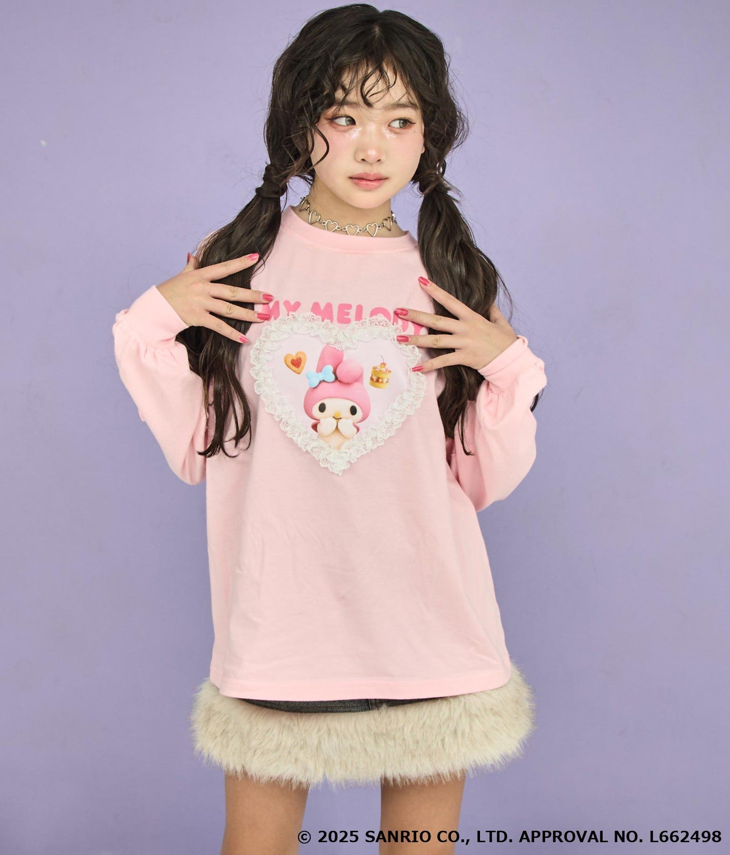 ANAP GiRL ×【 マイメロディ 】ハートフリル オーバー ロンT 913-7870