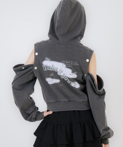 袖ボタンアキ ピグメント フーディー スウェット 913-7887