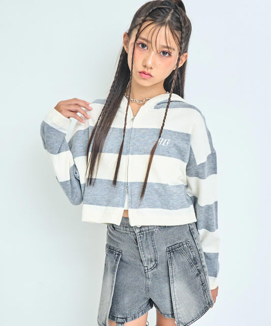 ショート ボーダー ニット パーカー【キッズお揃い】 914-7764
