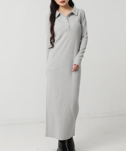 ポロ襟 リブ ロング ワンピース 797-9389