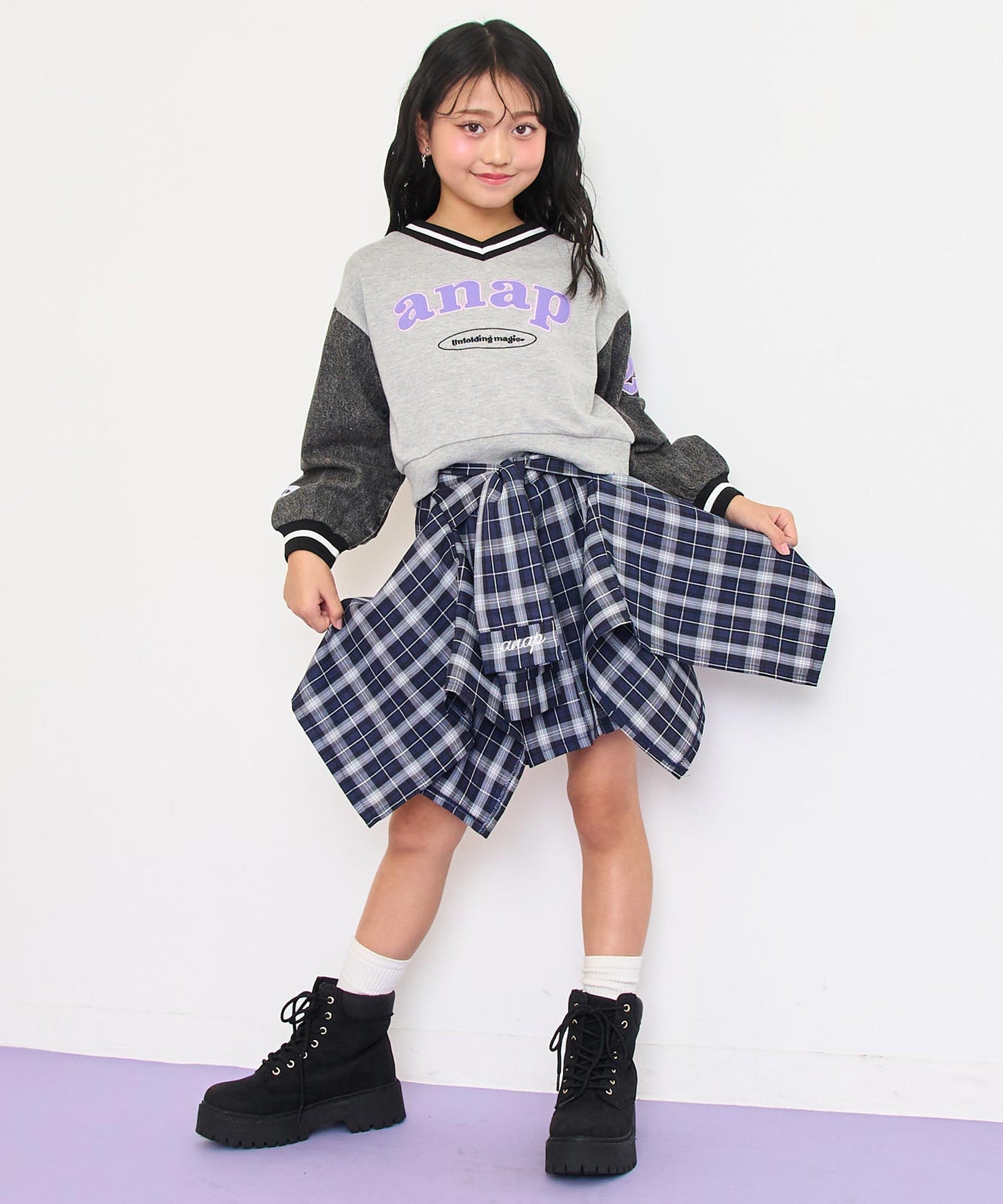 腰巻風 チェック スカート 421-3565