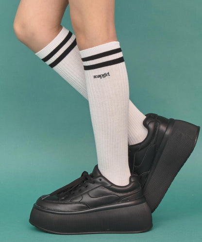 ライン入り 刺繍ハイソックス 919-7832