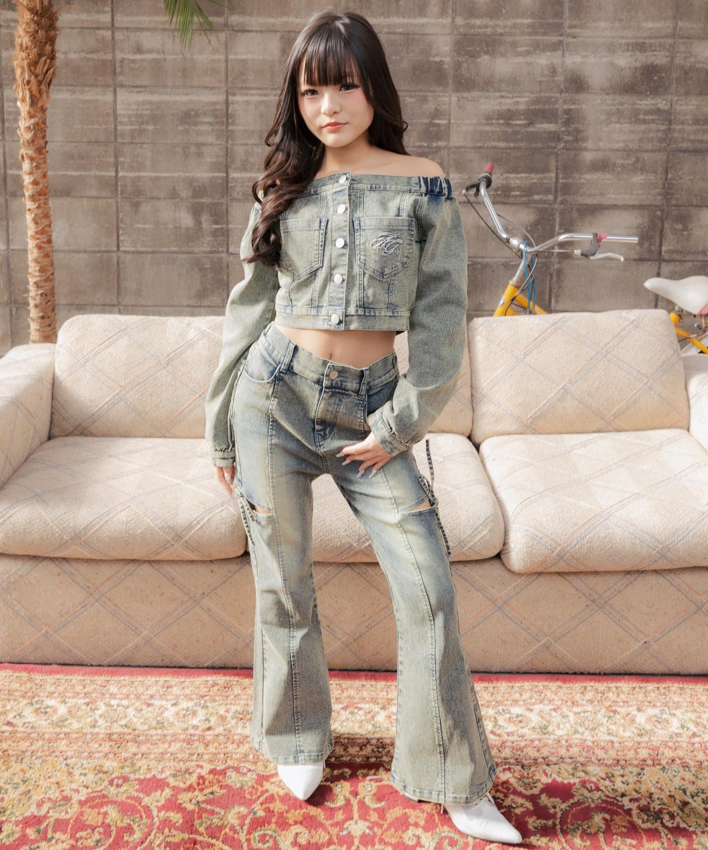 サイドリボン フレアパンツ（別売りセットアップ）（キッズお揃い） 912-7898