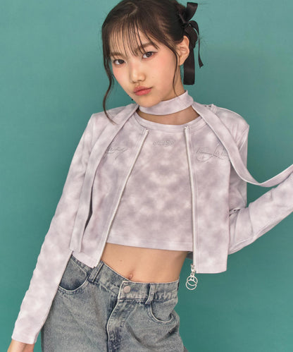 ストール付 ダブルジップ トップス × タンクセット 918-7889