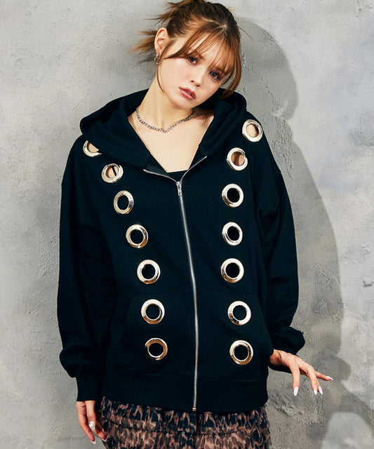 ハトメ スタッズ ジップパーカー スウェット 794-9520