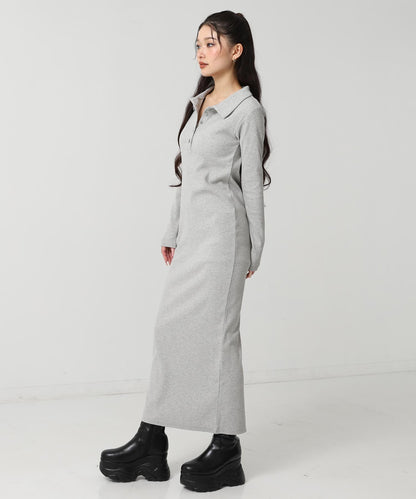 ポロ襟 リブ ロング ワンピース 797-9389