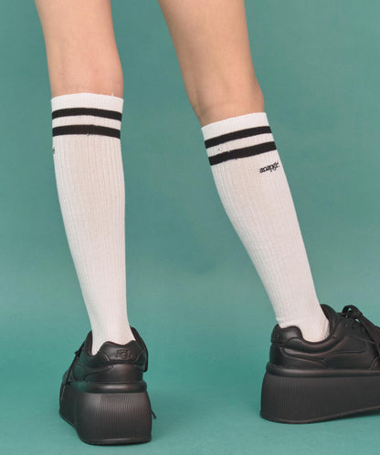 ライン入り 刺繍ハイソックス 919-7832