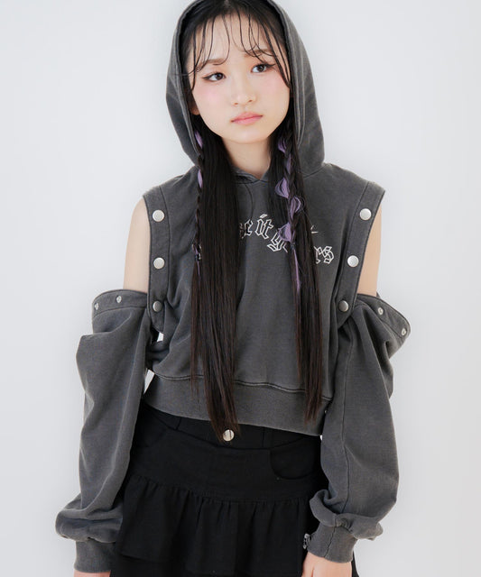 袖ボタンアキ ピグメント フーディー スウェット 913-7887