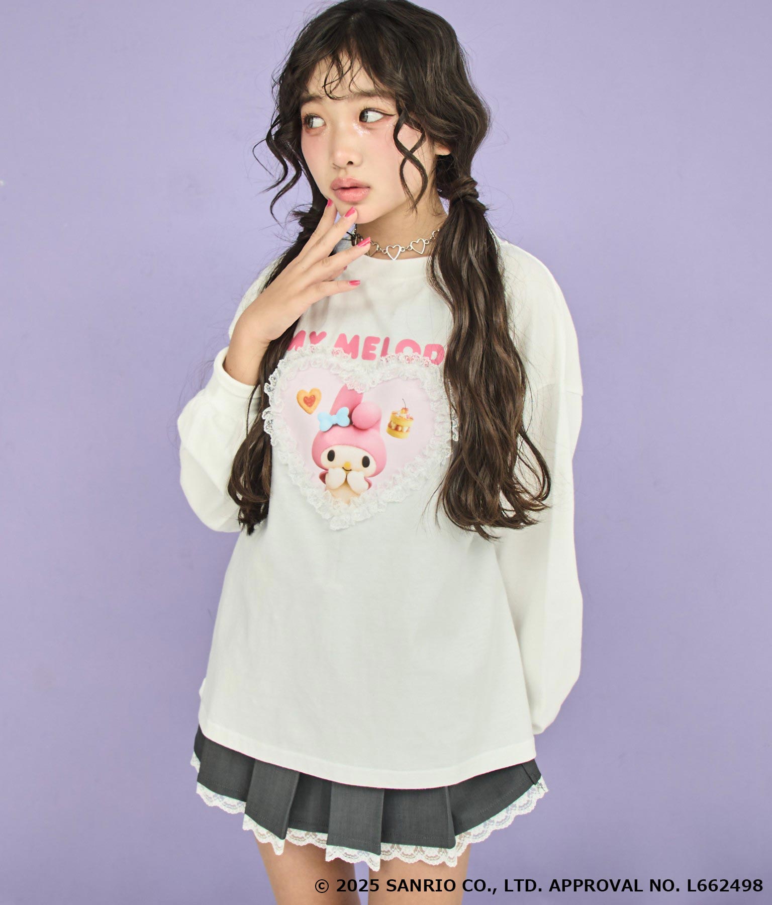 ANAP GiRL ×【 マイメロディ 】ハートフリル オーバー ロンT 913-7870