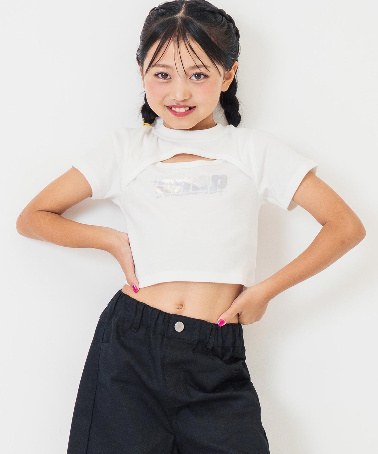 シルバーロゴ プリント ミニ トップス Tシャツ 【ジュニアお揃い】 423-3405