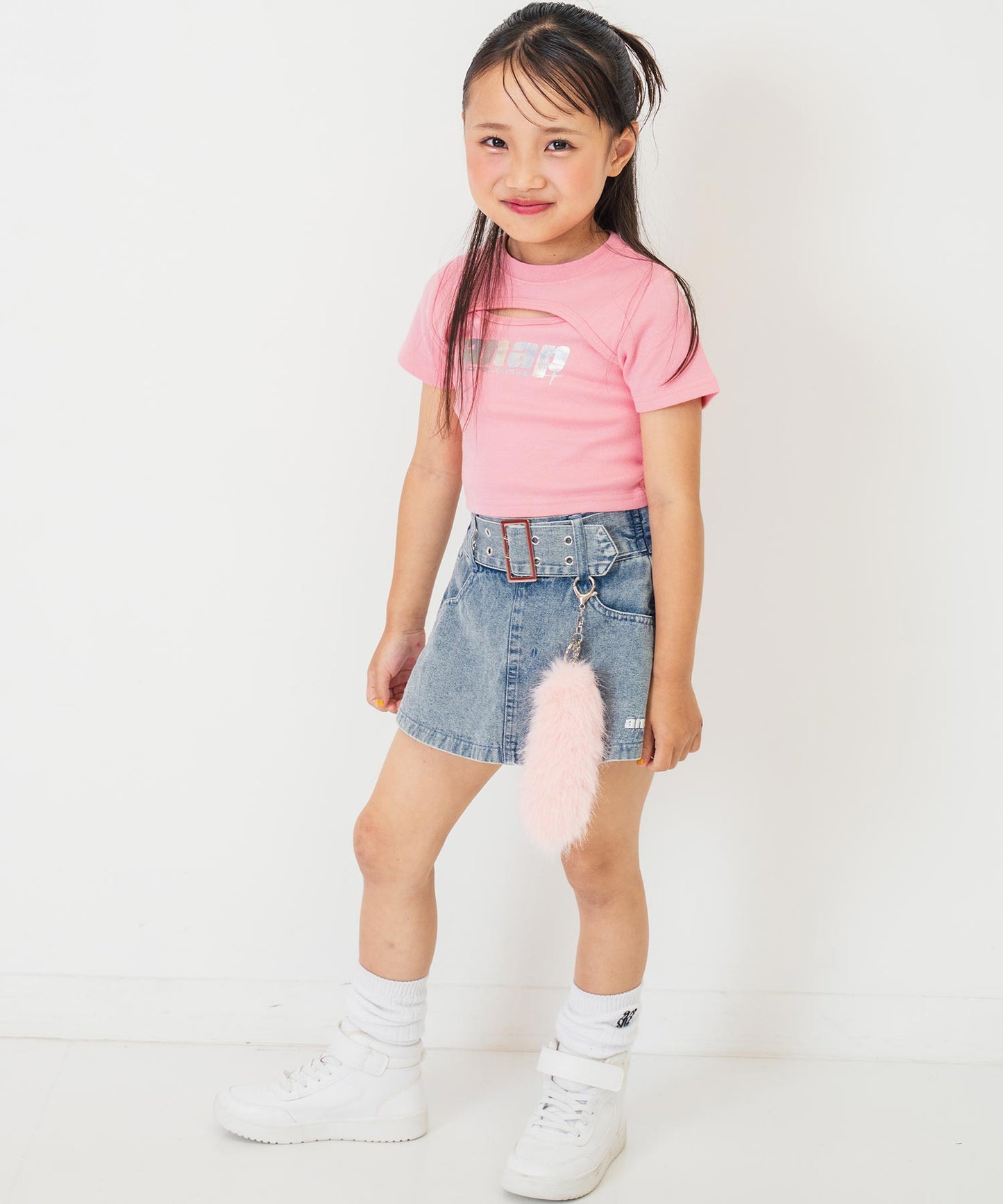 シルバーロゴ プリント ミニ トップス Tシャツ 【ジュニアお揃い】 423-3405